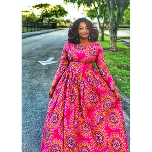 AKU African Print Long Sleeve Maxi Dress - Zabba Designs African Clothing Store