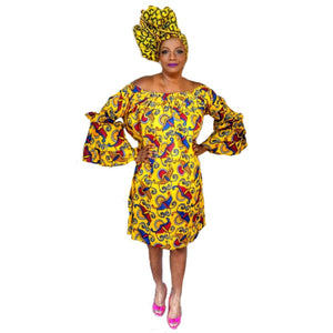 Ankara Print Off Shoulder Dress - Zabba Designs African Clothing Store