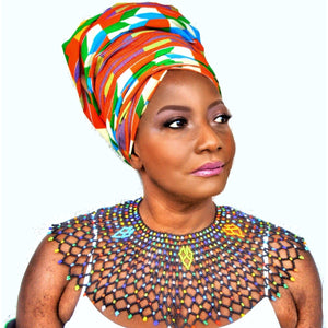 Kente African Print Momo Peach Head Wrap - Zabba Designs African Clothing Store
