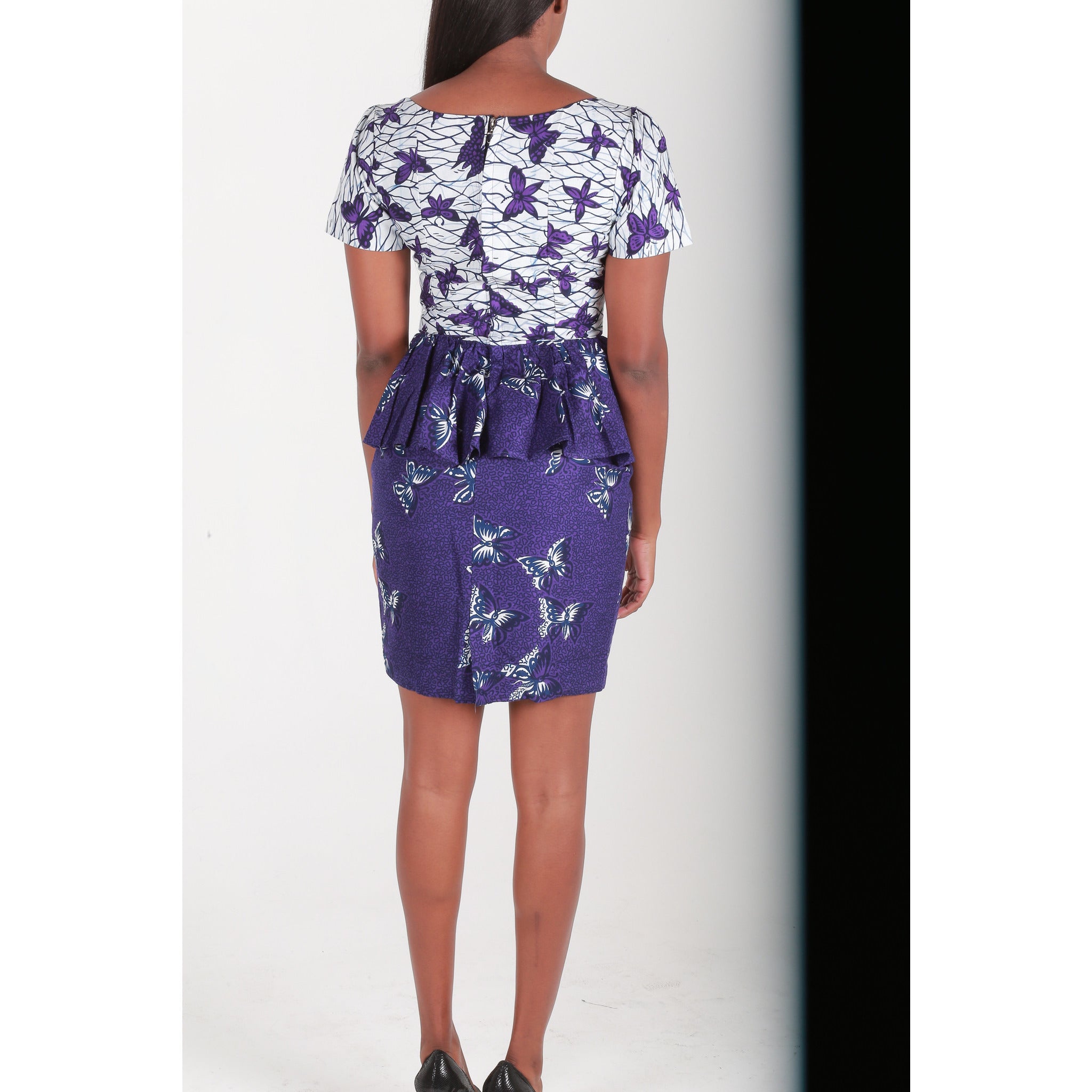 purple and white african dresses Purple Peplum African Print Dress