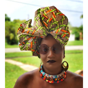 Suiren Lotus African Print  HeadWrap - Zabba Designs African Clothing Store