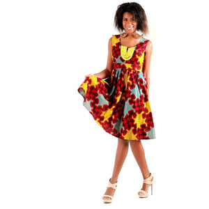 Mattie African inspired Yellow Midi Dress - Zabba Designs African Clothing Store