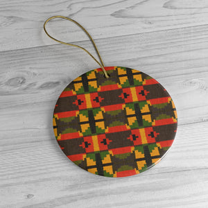 Traditional Ghana Kente Green, Yellow And Orange Ceramic Ornaments - Zabba Designs African Clothing Store
