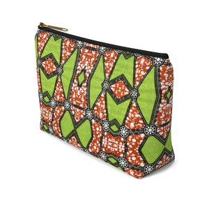 Green African Inspired Make up Pouch w T-bottom - Zabba Designs African Clothing Store