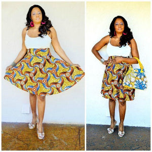 Brown African Ankara Print Midi Skirt - Zabba Designs African Clothing Store