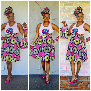 Glam Pink  African Ankara Print Midi Skirt - Zabba Designs African Clothing Store