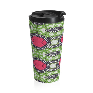 Designer Green African Print Stainless Steel Travel Mug - Zabba Designs African Clothing Store