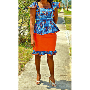 Tutu African Print Blue And Orange Skirt Suit - Zabba Designs African Clothing Store