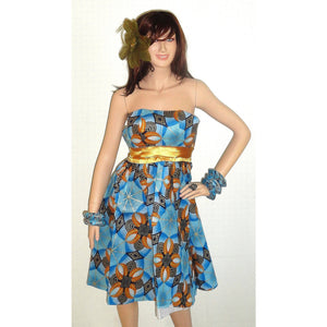 Lolo African Inspired  Blue And Gold Midi Dress - Zabba Designs African Clothing Store