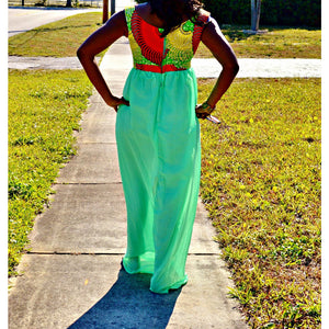 Seedy Green Maxi Chiffon Dress - Zabba Designs African Clothing Store