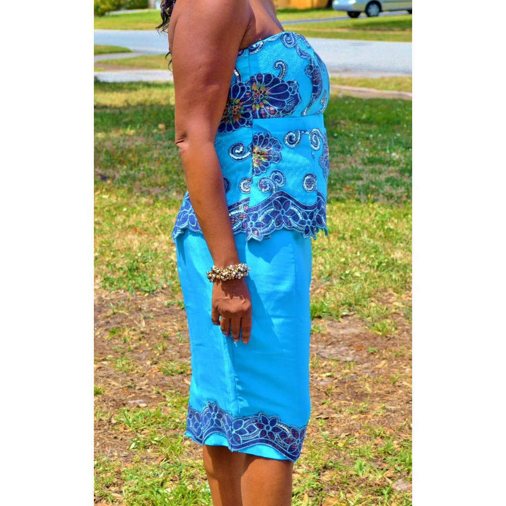 Tiffany Blue And Lace 2 Piece Midi Dress - Zabba Designs African Clothing Store Tiffany Blue And Lace 2 Piece Midi Dress - Zabba Designs African Clothing Store