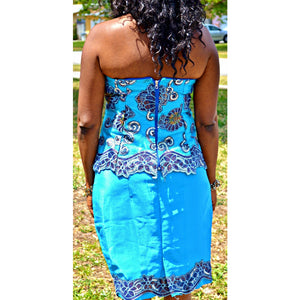 Tiffany Blue And Lace 2 Piece Midi Dress - Zabba Designs African Clothing Store