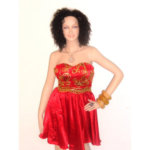 Jule African Red And Gold Lace Strapless Cocktail Dress - Zabba Designs African Clothing Store