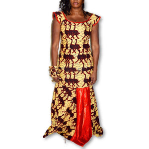 Reddy African Ankara Yellow And Red Two Piece Long Mermaid Dress - Zabba Designs African Clothing Store