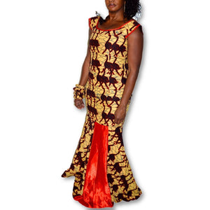 Reddy African Ankara Yellow And Red Two Piece Long Mermaid Dress - Zabba Designs African Clothing Store