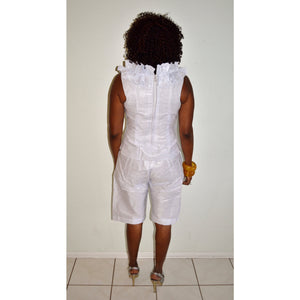 Mo African Inspired White Ruffle V Neck Top And Shorts - Zabba Designs African Clothing Store