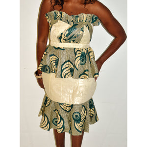 Jute African Ankara And Bazin Green And Beige Skirt Suit - Zabba Designs African Clothing Store