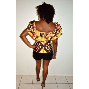 Off Shoulder Yellow And Brown Tie Dye  Blouse - Zabba Designs African Clothing Store