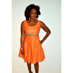 Tangy Orange Ankara Print Midi Dress - Zabba Designs African Clothing Store