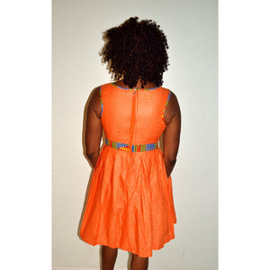 Tangy Orange Ankara Print Midi Dress - Zabba Designs African Clothing Store