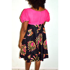 Dakar Pink and Ankara Print Midi Dress - Zabba Designs African Clothing Store