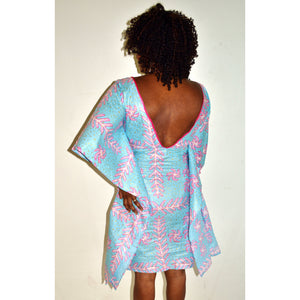 Blue Tiff Ankara Print Butterfly kaftan Dress - Zabba Designs African Clothing Store