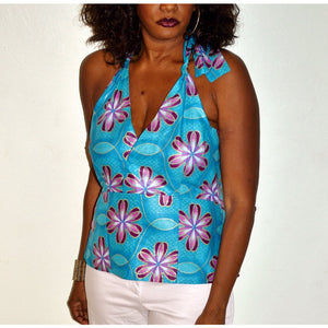 Collette Blue African Print Halter Blouse - Zabba Designs African Clothing Store