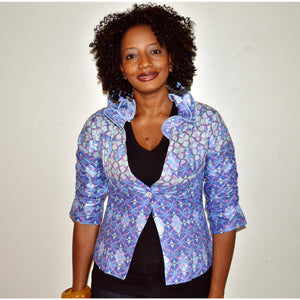 Blue Handmade Ruffle Collar Jacket - Zabba Designs African Clothing Store