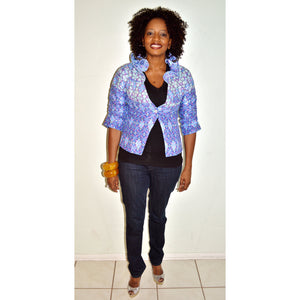 Blue Handmade Ruffle Collar Jacket - Zabba Designs African Clothing Store