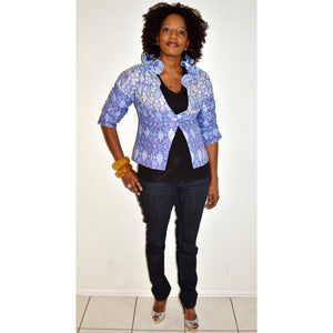 Blue Handmade Ruffle Collar Jacket - Zabba Designs African Clothing Store