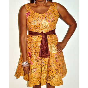 Brown And Gold  African Print Short  Dress - Zabba Designs African Clothing Store