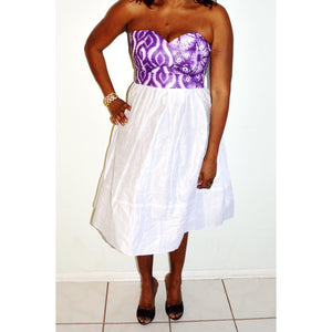 Purple Flower And White African Midi Dress - Zabba Designs African Clothing Store