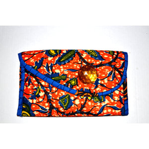 Orange And Blue Ethnic Fabric Print Clutch - Zabba Designs African Clothing Store