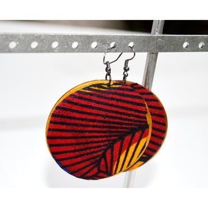 Red Wood African Fabric Cover Earrings - Zabba Designs African Clothing Store