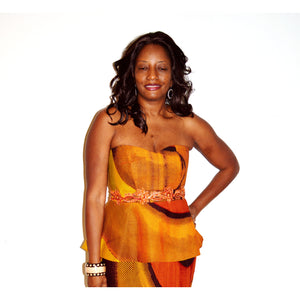 Brown And Orange African Ankara Print Strapless Dress - Zabba Designs African Clothing Store