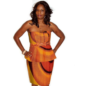 Brown And Orange African Ankara Print Strapless Dress - Zabba Designs African Clothing Store