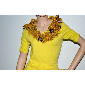 Yellow Ankara Trim Short Sleeve Ankara Accent T-Shirt - Zabba Designs African Clothing Store