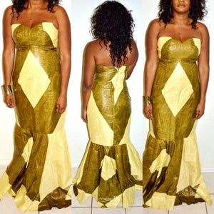 Baylor Green And Beige Abstract Floor Length Dress - Zabba Designs African Clothing Store