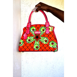 Orange And Green African Bag With Leather Straps - Zabba Designs African Clothing Store