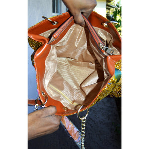 Brown African Print Chain Link  Bag - Zabba Designs African Clothing Store