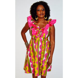Meani African Print Green And Pink Dress - Zabba Designs African Clothing Store
