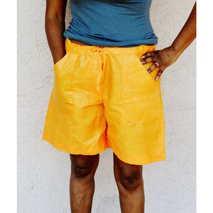 Riham Orange African Bazin Shorts - Zabba Designs African Clothing Store