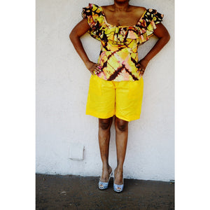 Yellow African Inspired Bazin Shorts - Zabba Designs African Clothing Store