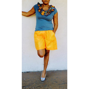 Riham Orange African Bazin Shorts - Zabba Designs African Clothing Store