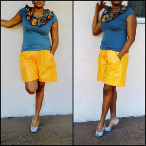 Riham Orange African Bazin Shorts - Zabba Designs African Clothing Store