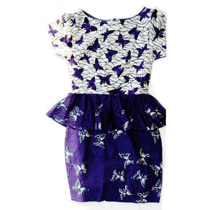 African Print Purple And White Peplum Dress - Zabba Designs African Clothing Store