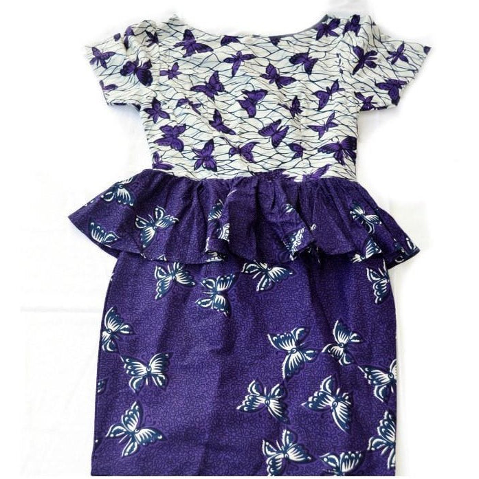 African Print Purple And White Peplum Dress - Zabba Designs African Clothing Store African Print Purple And White Peplum Dress - Zabba Designs African Clothing Store