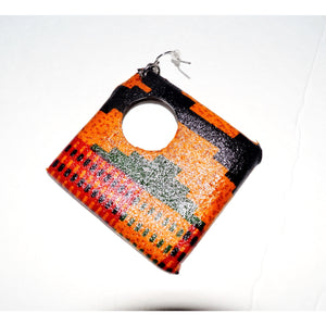 Large Fabric Covered Wood Earrings, Brown And Orange - Zabba Designs African Clothing Store