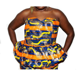 Strapless Orange And Gold AfricanTwo Piece Dress - Zabba Designs African Clothing Store