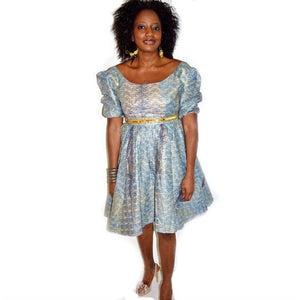 Blue Moon Ankara African Midi Dress - Zabba Designs African Clothing Store